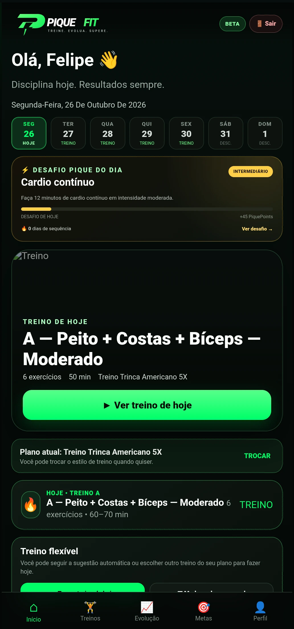 Tela inicial real do Pique Fit